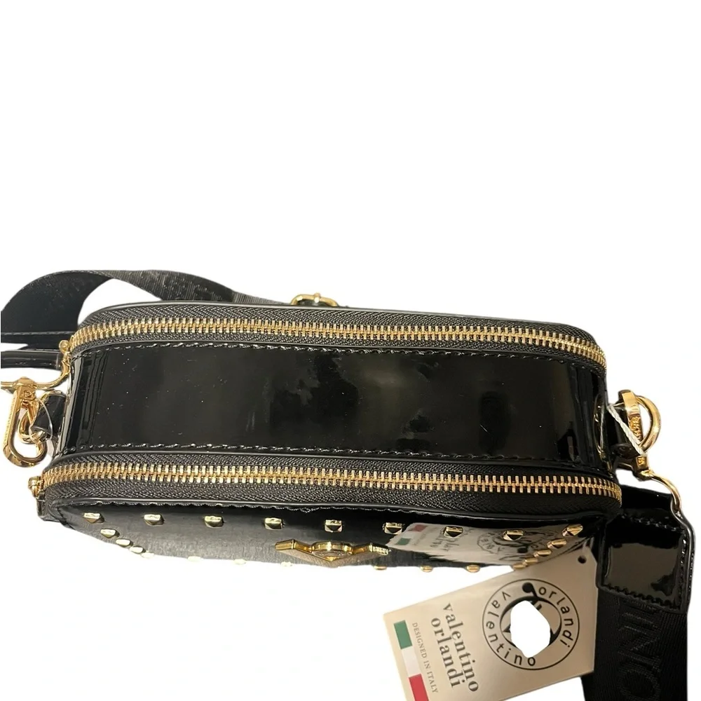 Valentino Orlandi Black Patent Studded Crossbody Camera Bag NWT - Picture 4 of 6